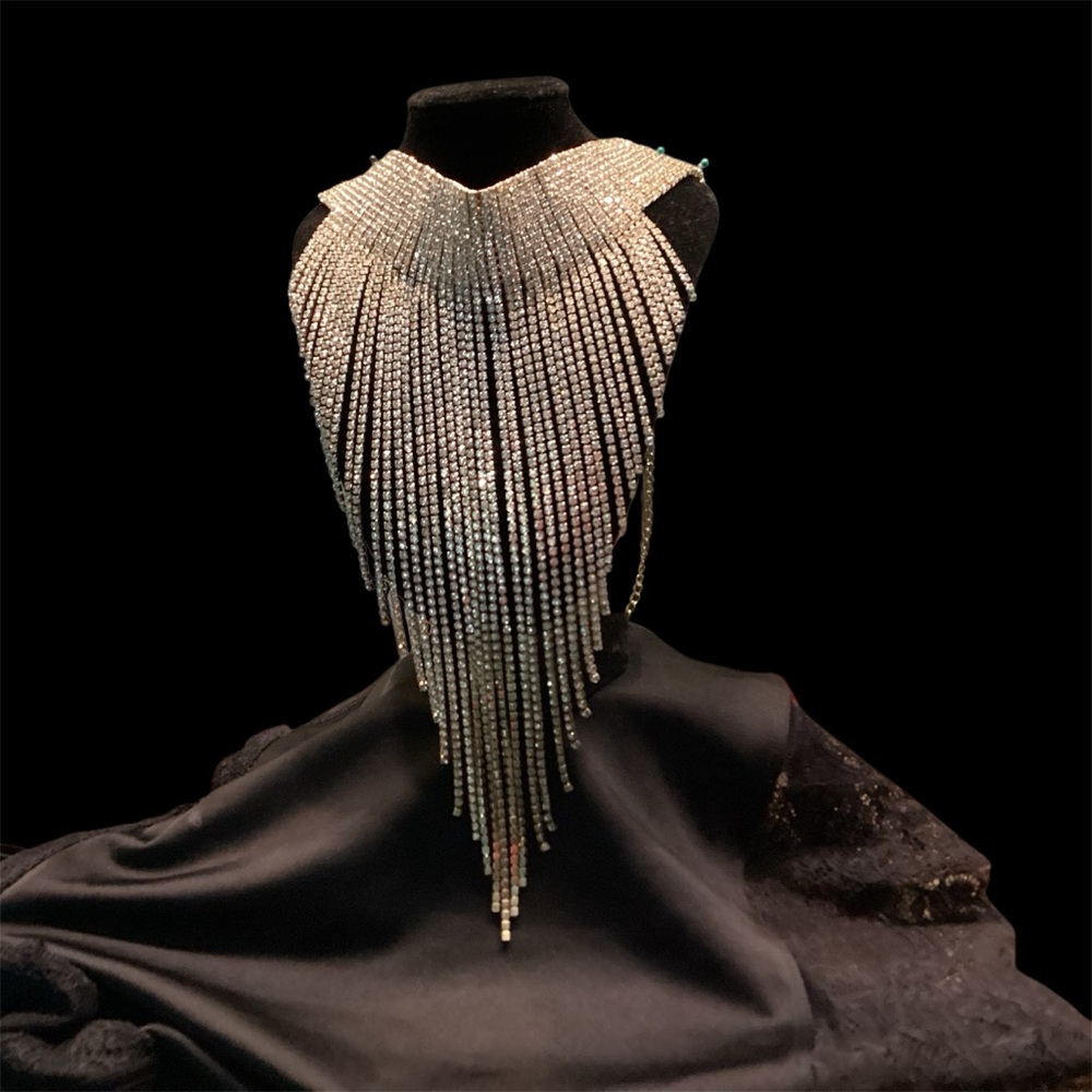 Rhinestone Waterfall Choker Chandelier Necklace - Gorgeous. Reversible.